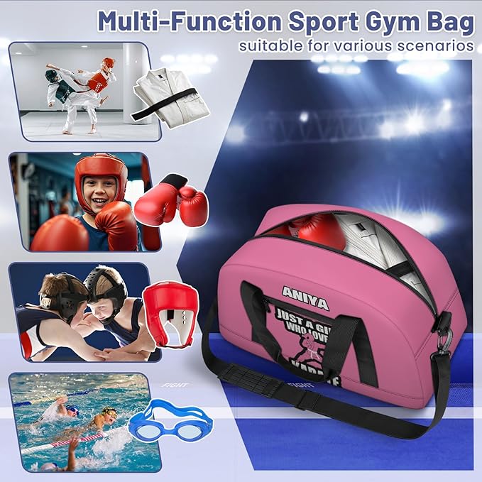 Custom Name Taekwondo Karate Duffle Bag for kids Girls - Personalized Martial Arts Gear Bag, Water-Resistant Sparring Equipment Bag, Karate Pink