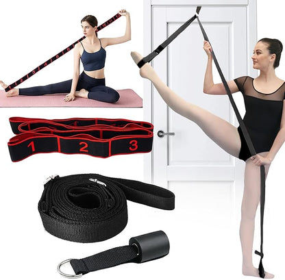 Danzcue Ballet Stretch Strap Set – Professional Dance Flexibility Trainer with Door Anchor, Extra Long Non-Slip Stretching Bands for Ballet, Jazz, Contemporary & Gymnastics