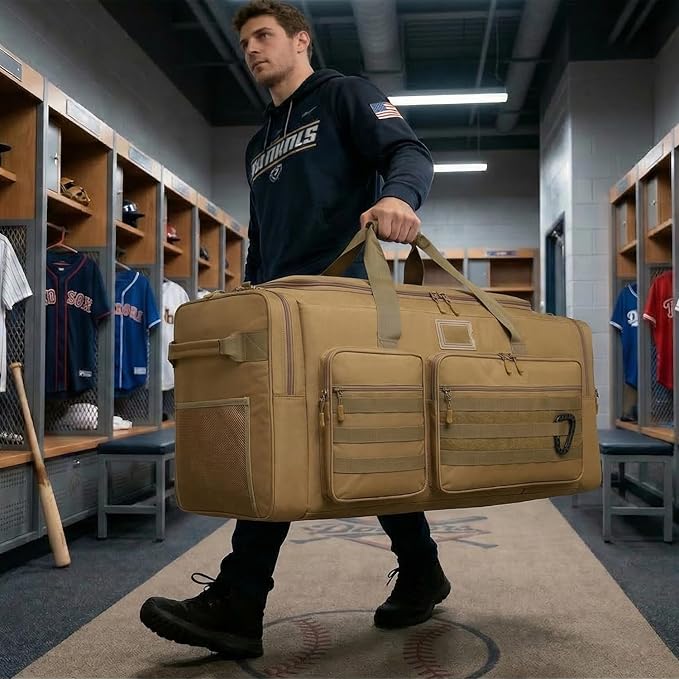 135L Large Duffle Bag, Heavy Duty Duffle Bag for Travel, Extra Large Sports Gym Equipment Bag for Soccer Baseball Basketball Hockey Football, Brown
