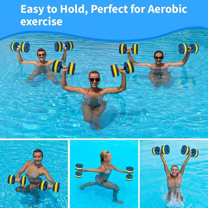 Aquatic Exercise Dumbbell Set of 2 for Water Aerobics, High-Density EVA-Foam Water Weights, Pool Fitness Equipment for Unisex Adults