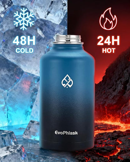 64 oz Insulated Water Bottle(Cold for 48Hrs), Large Stainless Steel Water Bottle BPA Free, Leak Proof Half Gallon Water Jug for Sport, Hiking, Camping, Travel, Indigo Black