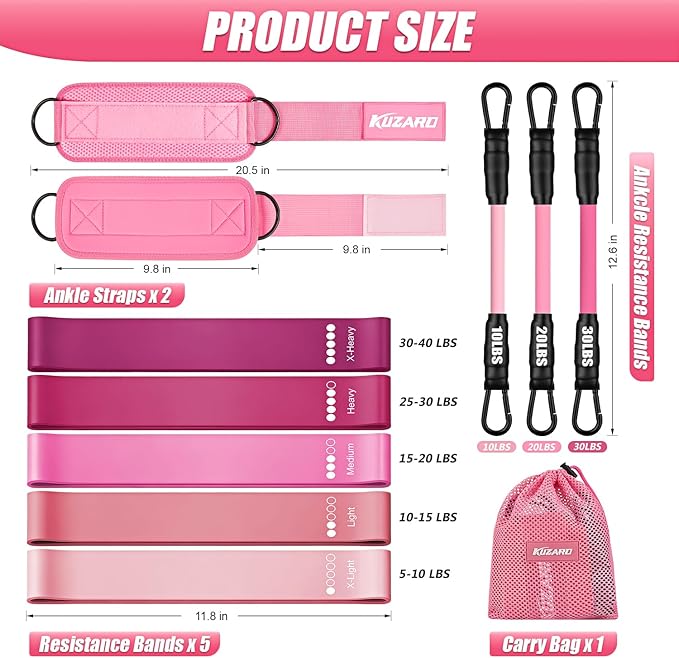 Ankle Resistance Bands with Cuffs, Resistance Bands Set for Working Out, Leg and Glute Exercise Bands – Home Gym Workout Equipment for Women, Booty Building, Pilates, Rehab, Physical Therapy