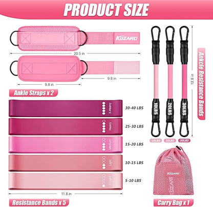 Ankle Resistance Bands with Cuffs, Resistance Bands Set for Working Out, Leg and Glute Exercise Bands – Home Gym Workout Equipment for Women, Booty Building, Pilates, Rehab, Physical Therapy