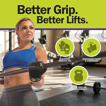 GoFit Diamond Tac Wrist Wrap Workout Gloves for Weightlifting Training Fitness Gym Gloves with Padded Wrist Support Flexible Neoprene Knuckle Panel Reinforced Grip Palm Pull Tab Fingers with CD