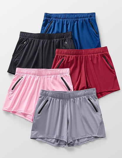 Liberty Imports 1 or 5 Pack Womens Lounge Workout Shorts with Zipper Pockets 5" Inseam Lightweight Athletic Casual Shorts