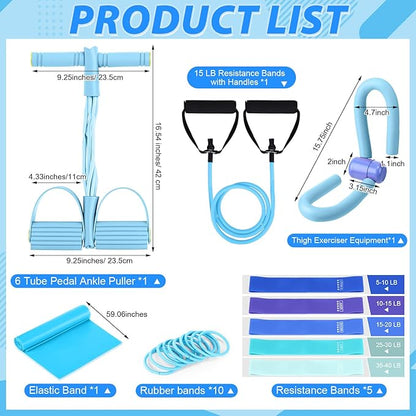 17 Pcs Home Pilates Kit with Resistance Bands 6 Tube Pedal Puller Resistance Band Set for Women Weight Loss Leg Training Workout Equipment Gym Exercise Equipment Beginners Yoga