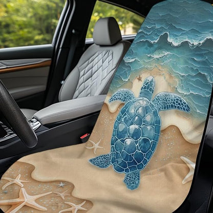 Bulopur Removable Car Sweat Towel Front Seat Cover Beach Sea Turtle Bucket Car Towel Seat Cover for Post Gym Workout Running Swimming Beach Hiking