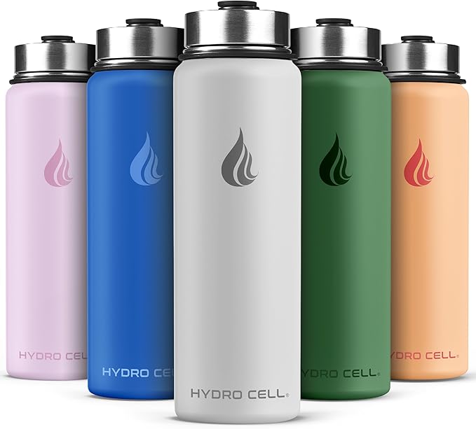 HYDRO CELL Stainless Steel Insulated Water Bottle with Straw - For Cold & Hot Drinks - Metal Vacuum Flask with Screw Cap and Modern Leakproof Sport Thermos for Adults (Frost 24oz)