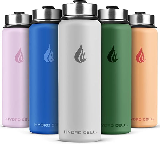 HYDRO CELL Stainless Steel Insulated Water Bottle with Straw - For Cold & Hot Drinks - Metal Vacuum Flask with Screw Cap and Modern Leakproof Sport Thermos for Adults (Frost 24oz)