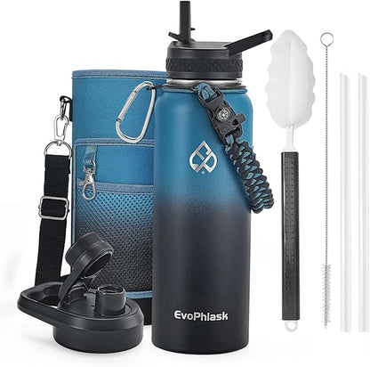 Insulated Water Bottle 40 oz, Vacuum Stainless Steel Water Bottle Keep Cold 48Hrs, Large Metal Water Jug for Travel, Sport, Gym, Hiking with Carrier Bag, Indigo/Black