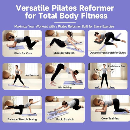 Pilates Reformer Board , Multi-Functional Pilates Equipment Set with Resistance Bands, Ab Trainer, Core Workout, Full Body Toning, at Home Pilates Reformer for Women