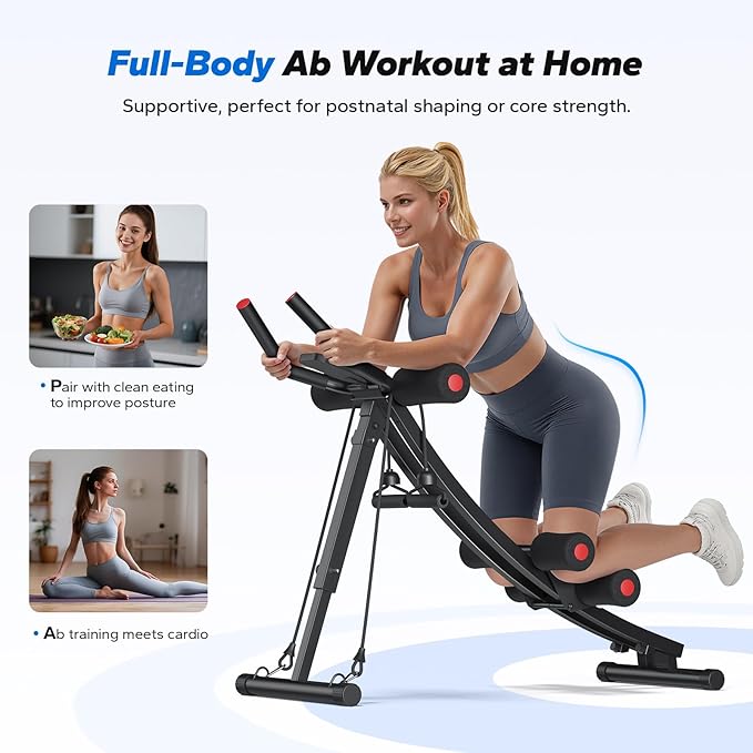 MERACH Dual Track Ab Machine, Adjustable Ab Trainer Machine, Ab Workout Equipment for Home Gym, Ergonomic Arc Track for Better Abs, Foldable Workout Machine for Full Body Workout Home Exercise (Black)