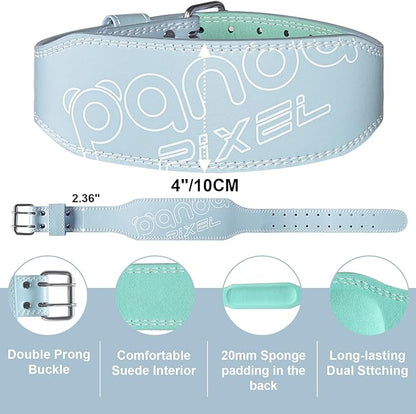 Weight Lifting Belt, Pixel Panda Leather Gym Belt for Women, 4 Inches Padded Lumbar Support for Ladies Fitness Squat Deadlift Heavy Duty Cross Training Gym Powerlifting Workout