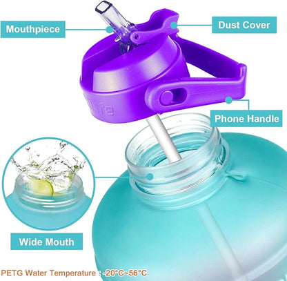 QuiFit 1 Gallon Water Bottle - with Straw & Motivational Time Marker Leak-Proof BPA Free Reusable Gym Sports Outdoor Large(128OZ/73OZ) Capacity Water Jug