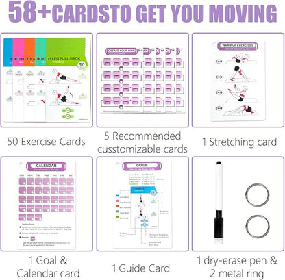 Pilates Workouts for Women-58 Exercise Cards with Pilates Mat Workout Postures，ncludes 4-Week Challenge,2 Rings& Dry-Erase for Easy Organization-Home, Gym or Studio