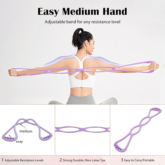4 Ring Adjustable Loop Resistance Bands for Working Out Walk at Home，Workout Bands Exercise Stretch Band for Women&Men Fitness, Yoga, Pilates-Non-Slip, Home/Gym Use