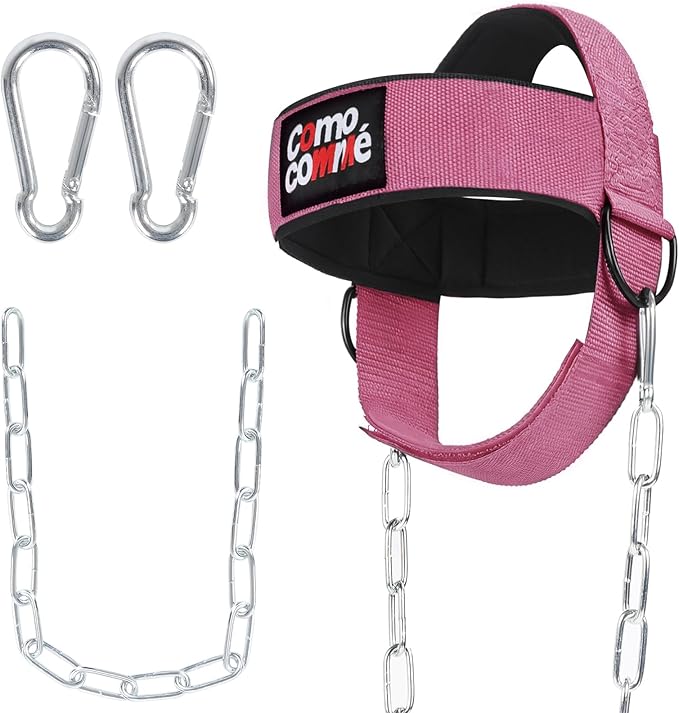 Fitness Neck Head Harness Trainer for Men and Women, Neck Exerciser with 29" Heavy Duty Steel Chain for Safely Lifting, Adjustable Neoprene Neck Exerciser for Weight Lifting, Home and Gym Use