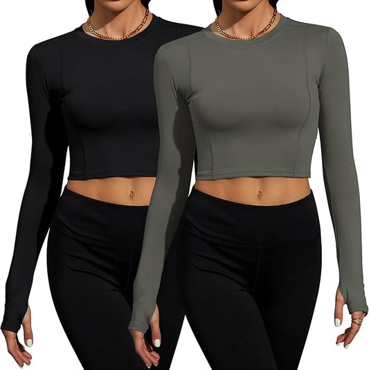 Loovoo Women Workout Shirts 1/2/3 Pack Athletic Compression Tee Dry Fit Yoga Gym Basic Tops