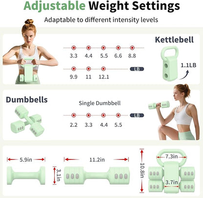 2-in-1 Adjustable Dumbbells Set, 4 Levels Weight Dumbbells Set for Women Men, Each 2.2/3.3/4.4/5.5lb Hand Weights with Kettlebell Form for Home Gym Exercise Training