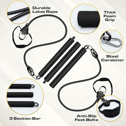 Pilates Bar Kit with Resistance Bands for Women & Men(30,40,50 Lbs), Pilate Bar with Non-Slip Foot Belts, 3-Section Pilates Bar Workout Equipment for Legs, Hip, Waist and Arm