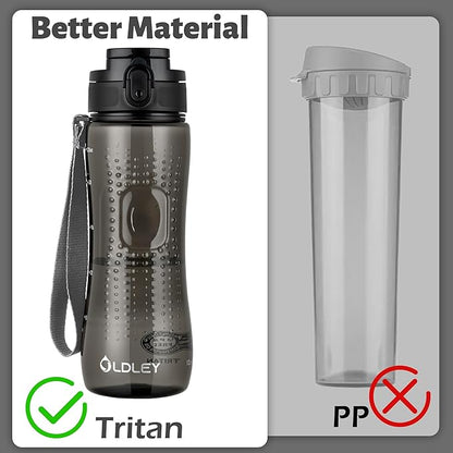 OLDLEY 25 oz Water Bottle, Motivational Water Bottle with Time Marker, Sports Water Bottle With Strap, Leakproof & BPA Free Large Water Bottles for School, Gym, Travel, Outdoor, Transparent Black