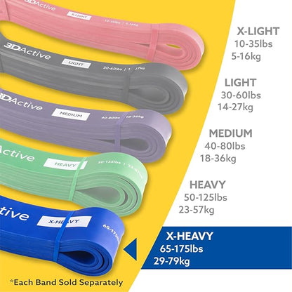 3DActive Pull Up Assist Band - Resistance Band for Strength Training, Powerlifting, Body Stretching, Crossfit - Exercise Guide Included.