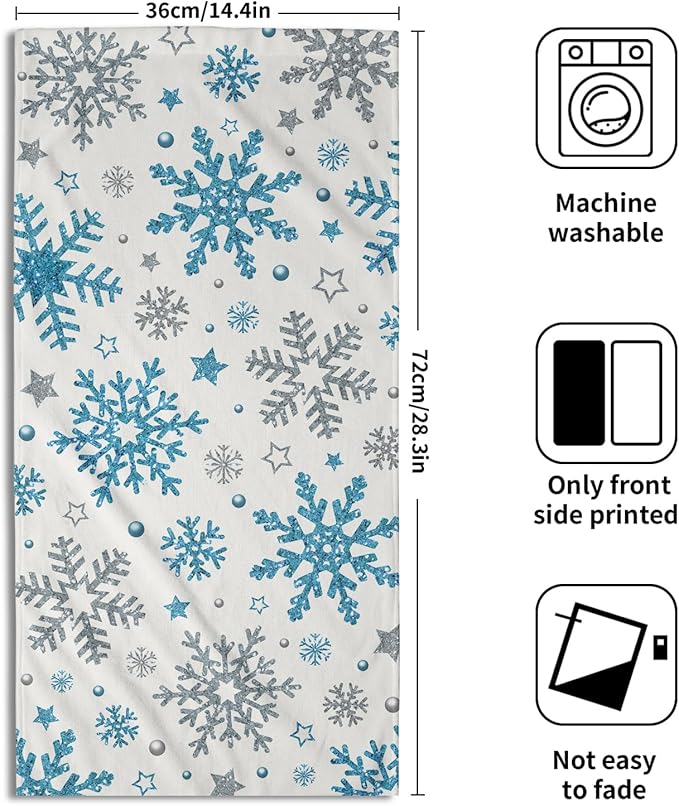 Winter Snowflake Hand Bath Towels Xmas Blue Silver Snowflakes 2 Pcs Christma Absorbent Quick Dry Fingertip Towel Washcloths Holiday Theme Kitchen Tea Dish Towels for Home Shower Hotel Gym 14"x28"