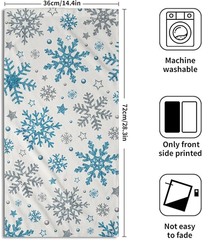 Winter Snowflake Hand Bath Towels Xmas Blue Silver Snowflakes 2 Pcs Christma Absorbent Quick Dry Fingertip Towel Washcloths Holiday Theme Kitchen Tea Dish Towels for Home Shower Hotel Gym 14"x28"