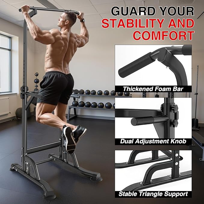 Freestanding Power Tower Pull Up & Dip Station for Home Gym, Adjustable Height Chin Up Bar with 300 Lb Capacity - Multifunctional Strength Training Equipment for Men, Women, Teens