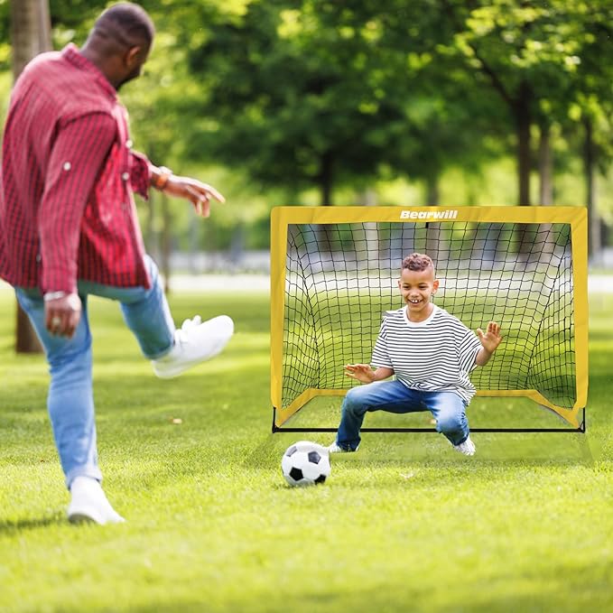 Bearwill Soccer Goal, Kids Soccer Goals for Backyard Set of 2, 4x3ft Portable Soccer Goal Pop Up Soccer Net, Kids Soccer Net Training Equipment with Soccer Ball, Ladder, Cones, Targets