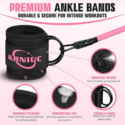Ankle Resistance Bands with Cuffs, Resistance Bands for Working Out, Home Gym Workout Equipment for Women, Pilates Exercise, Hip, Leg, Glute Ankle Weights Training- Exercise Guides Included