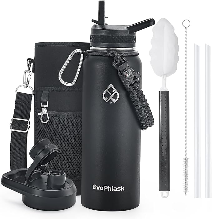 Insulated Water Bottle 40 oz, Vacuum Stainless Steel Water Bottle Keep Cold 48Hrs, Large Metal Water Jug for Travel, Sport, Gym, Hiking with Carrier Bag, Black