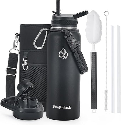 Insulated Water Bottle 40 oz, Vacuum Stainless Steel Water Bottle Keep Cold 48Hrs, Large Metal Water Jug for Travel, Sport, Gym, Hiking with Carrier Bag, Black