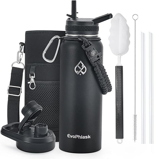 Insulated Water Bottle 40 oz, Vacuum Stainless Steel Water Bottle Keep Cold 48Hrs, Large Metal Water Jug for Travel, Sport, Gym, Hiking with Carrier Bag, Black
