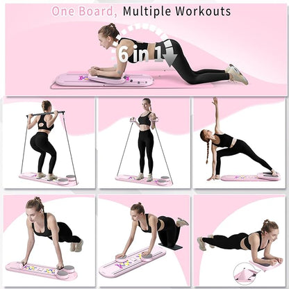 Pilates Board, Foldable Pilates Reformer Set for Home Workout with Timer, 6-in-1 Multifunctional Portable Reformer Pilates Machine at Home Pilates Equipment for Fitness, Exercise, Abs, Core Training