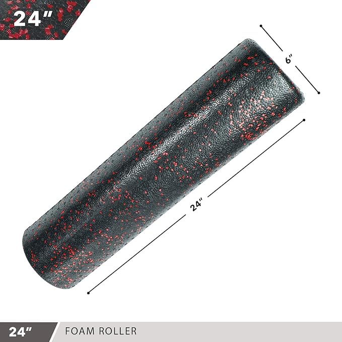 Day 1 Fitness High Density Muscle Foam Rollers - Sports Massage Rollers for Stretching, Physical Therapy, Deep Tissue, Myofascial Release - Ideal for Exercise and Pain Relief - Speckled Red, 24”