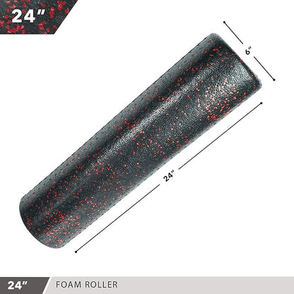 Day 1 Fitness High Density Muscle Foam Rollers - Sports Massage Rollers for Stretching, Physical Therapy, Deep Tissue, Myofascial Release - Ideal for Exercise and Pain Relief - Speckled Red, 24”