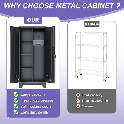 61IN Dumbbell Rack Cabinet, Weight Rack for Dumbbells, Home Gym Storage Cabinet for Kettlebells Yoga Mat and Balls, Workout Equipment Storage Organizer with Doors