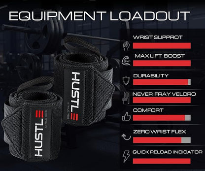 Hustle Athletics Wrist Wraps for Weightlifting - 18" & 12" Premium Wrist Support Weight Lifting Wraps to Lift Heavier & Train Harder - Heavy Duty Powerlifting & Bench Press Gym Straps for Men & Women