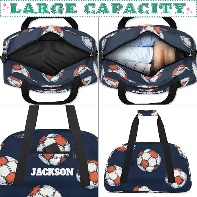 Personalized Soccer Gym Duffel Bags for Kids Boys with Custom Name Travel Sport Training Bags for Overnight Weekender