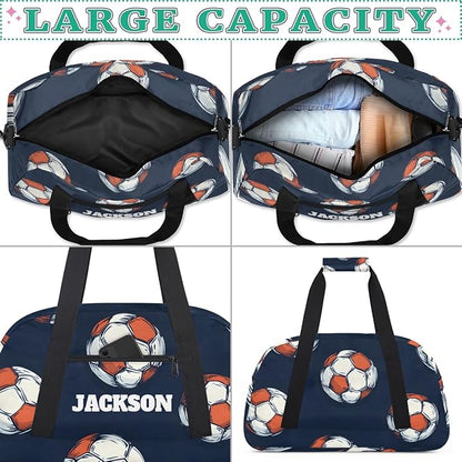 Personalized Soccer Gym Duffel Bags for Kids Boys with Custom Name Travel Sport Training Bags for Overnight Weekender