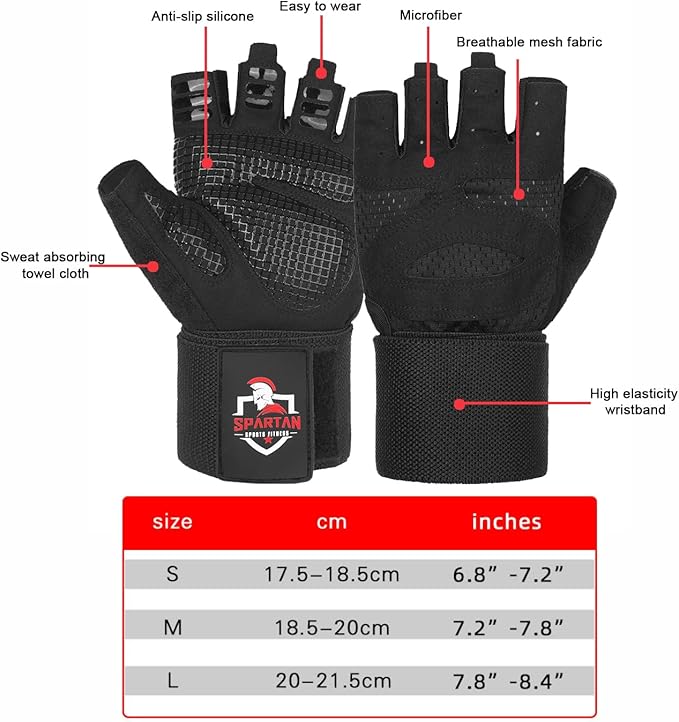 Spartan Weight Lifting Gym Workout Gloves with Wrist Support for Men & Women – Full Palm Protection, Breathable Non-Slip Grip for Training, Fitness, Crossfit, Pull Ups, Lifting, Gym, Exercise