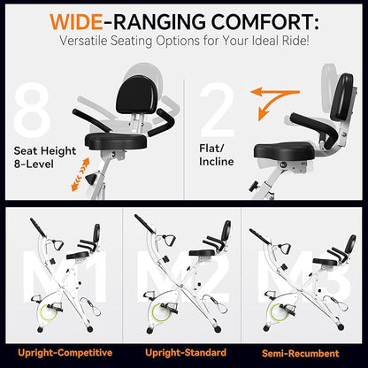 Foldable Exercise Bike Stationary Bikes for Home, 5 IN 1 Indoor Workout Bike, Cycling Bike with 16-Level Quiet Magnetic Resistance, 6.6 LBS Flywheel and 300LBS Capacity for Senior and Home Workout