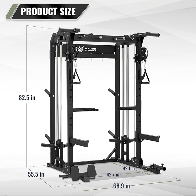 MAJOR FITNESS F22 Power Rack, 1600lbs All-in-One Squat Rack with Dual Pulley System, Heavy-Duty Steel Frame, Attachments & Storage for Home Gym Strength Training