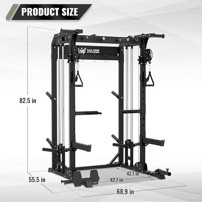 MAJOR FITNESS F22 Power Rack, 1600lbs All-in-One Squat Rack with Dual Pulley System, Heavy-Duty Steel Frame, Attachments & Storage for Home Gym Strength Training