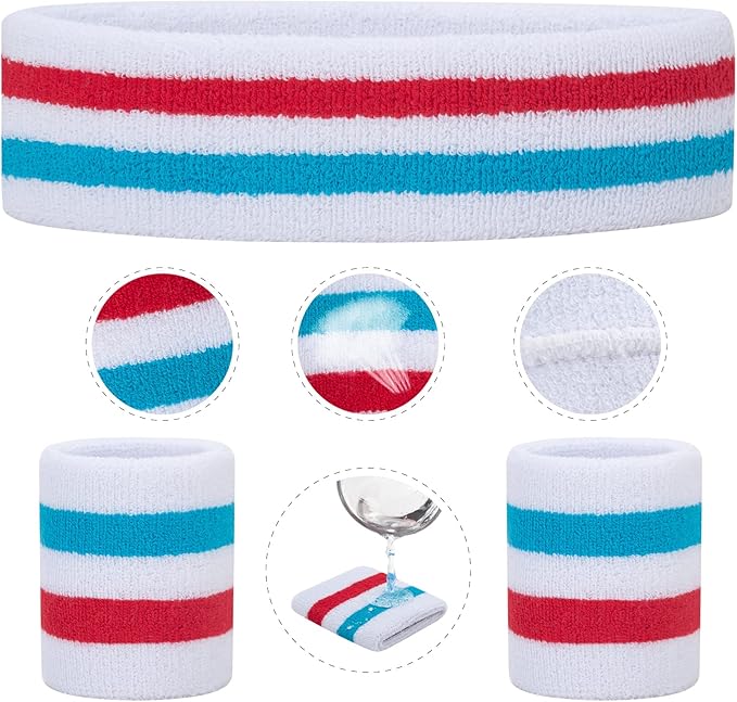 ONUPGO Sweatband Set Sports Headband Wristband Set Sweatbands Terry Cloth Wristband Wrist Sweatband Headbands Moisture Wicking Sweat Absorbing Head Band