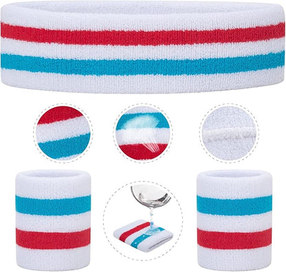 ONUPGO Sweatband Set Sports Headband Wristband Set Sweatbands Terry Cloth Wristband Wrist Sweatband Headbands Moisture Wicking Sweat Absorbing Head Band