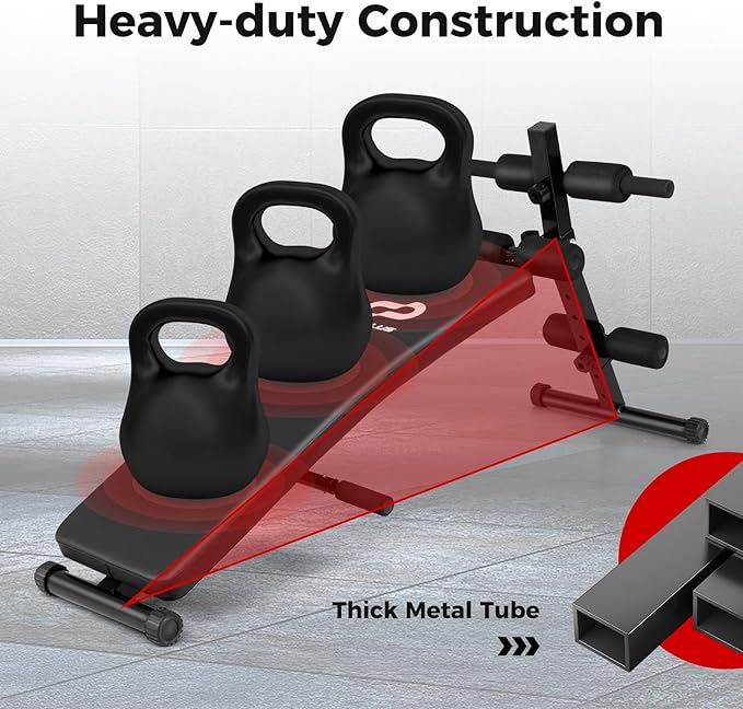 Goplus Adjustable Sit Up Bench for AB Exercise, Foldable Curved Slant Bench with High Density Foam Cushioned Seat for Strength Training, Incline Decline Workout Equipment for Home Gym, Black