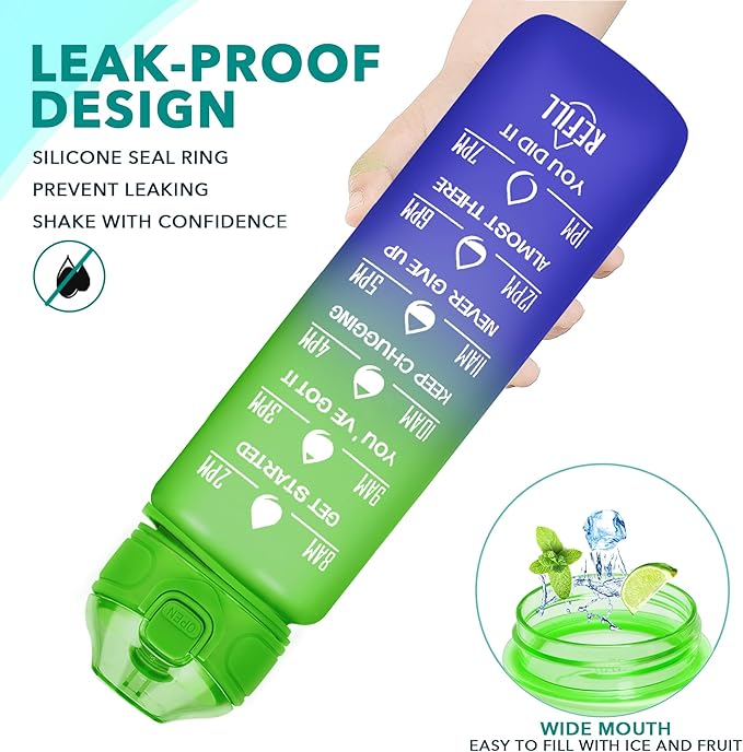 Enerbone 32 oz Water Bottle with Times to Drink and Straw, Motivational Drinking Water Bottles with Carrying Strap, Leakproof BPA & Toxic Free, Ensure You Drink Enough Water for Fitness Gym Outdoor