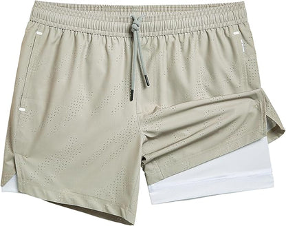 maamgic Mens Running Shorts with Compression Liner 5" Quick Dry Workout Shorts Anti-Chafe Gym Shorts 2 in 1 Athletic Shorts